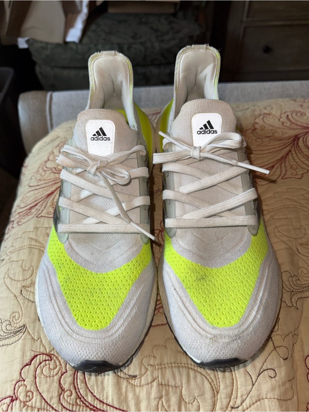 adidas White Sneakers with Neon Yellow Accent